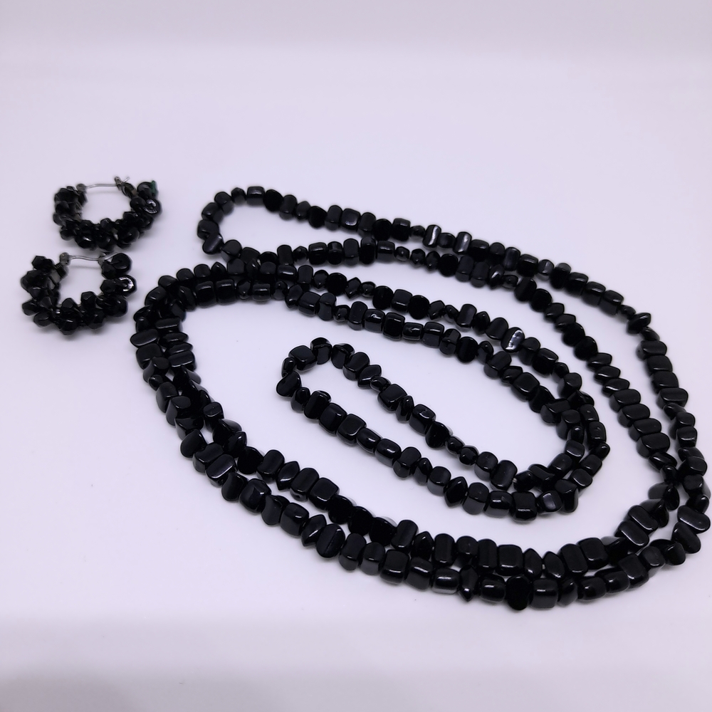Elegant Black Beaded Jewelry Set